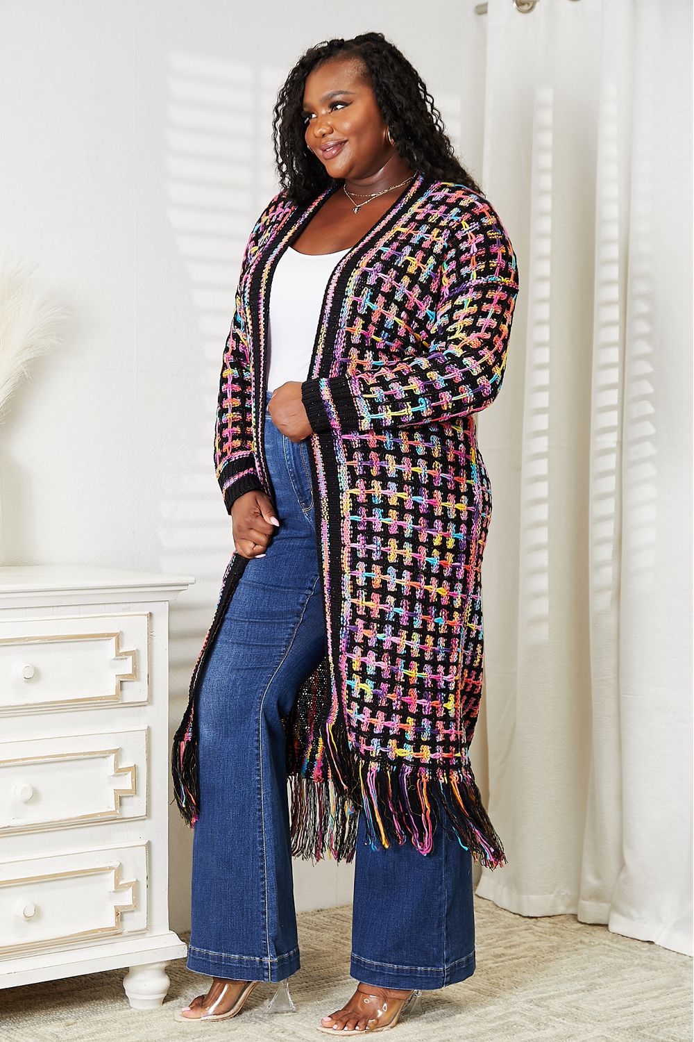Vibrant Multicolor Fringe Cardigan