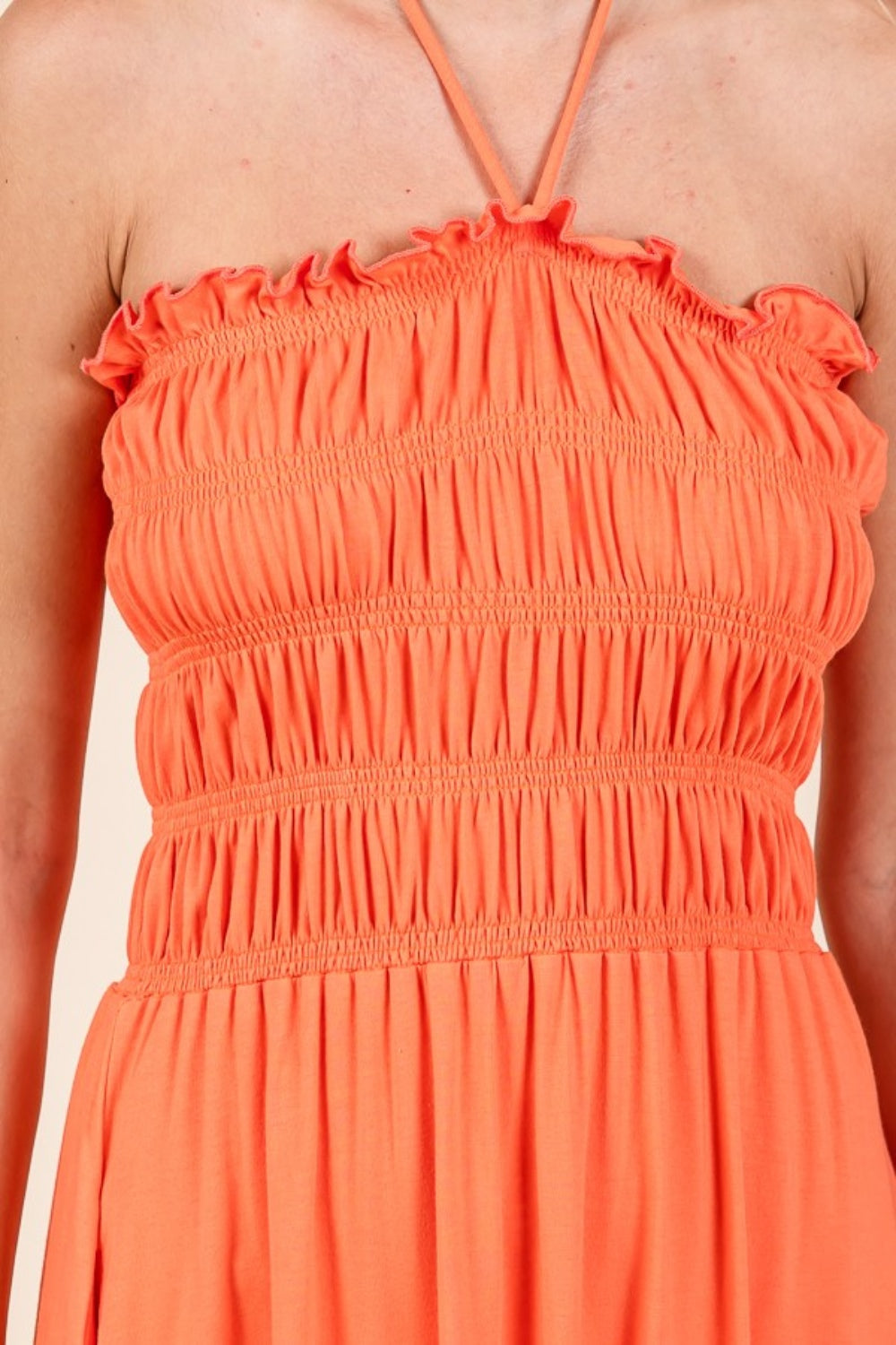 Bright Orange Smocked Halter Maxi Dress – Effortlessly Chic Summer Style