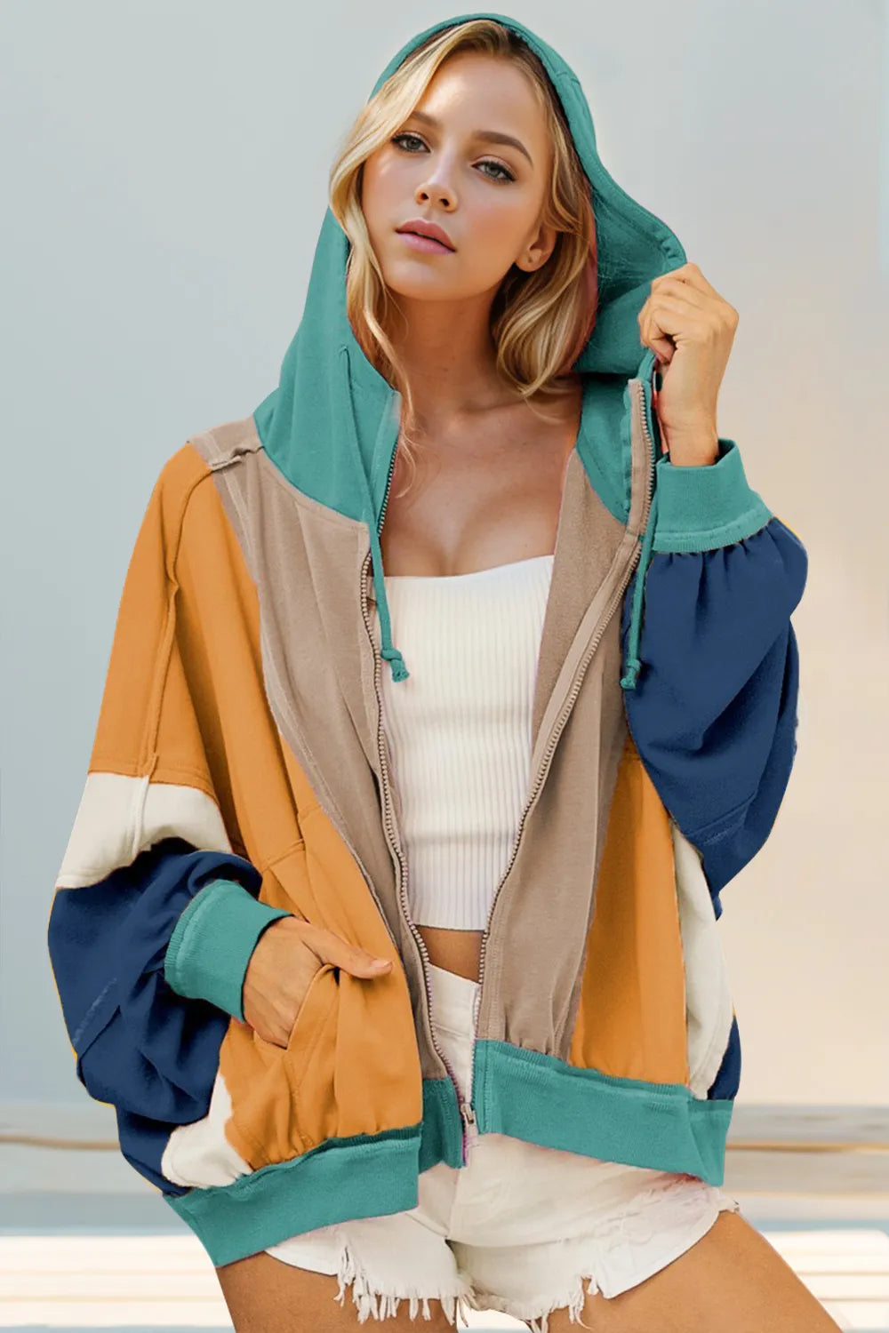 Colorblock Zip-Up Hoodie Jacket (Multiple Colors) – The