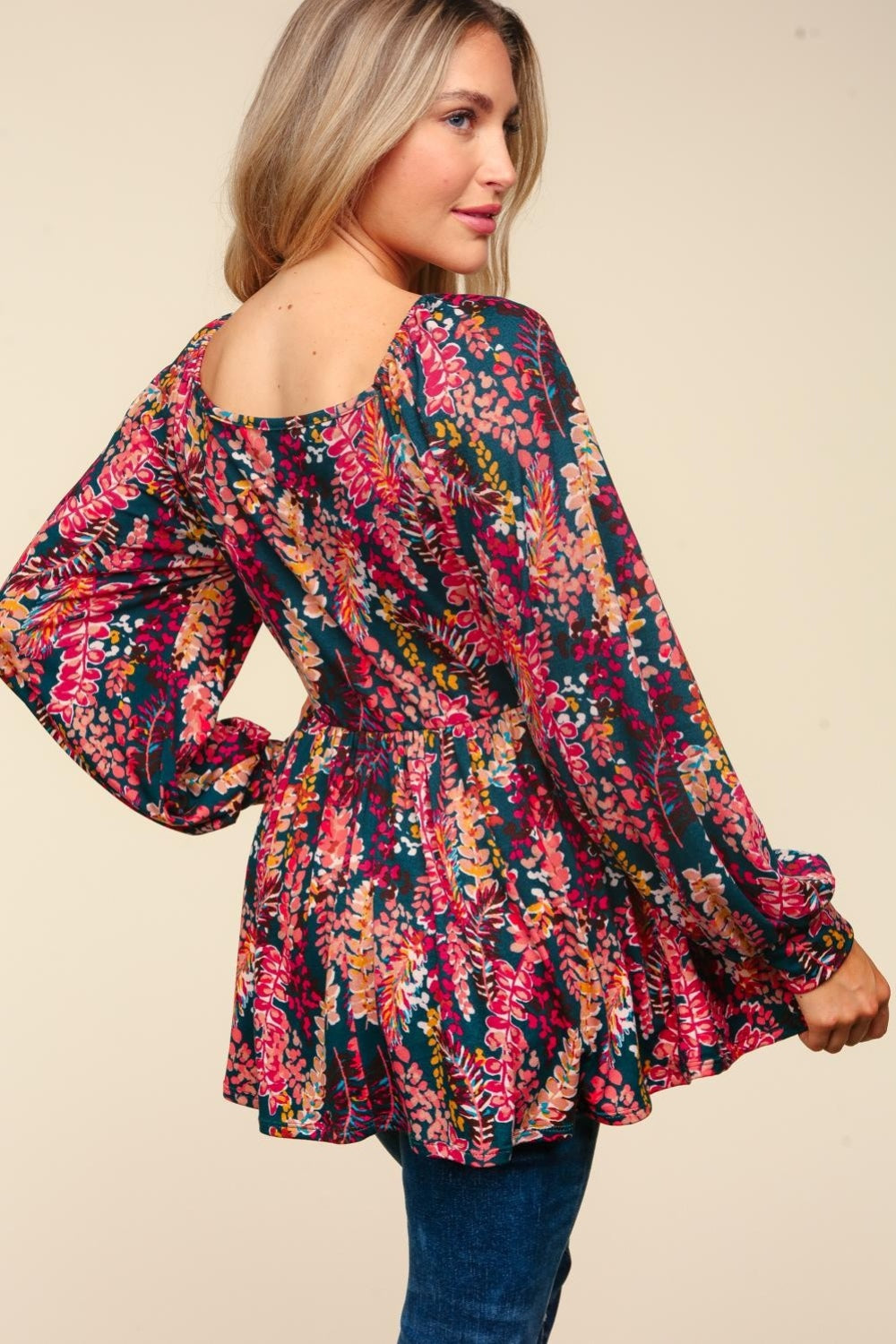 Floral Long-Sleeve Babydoll Blouse
