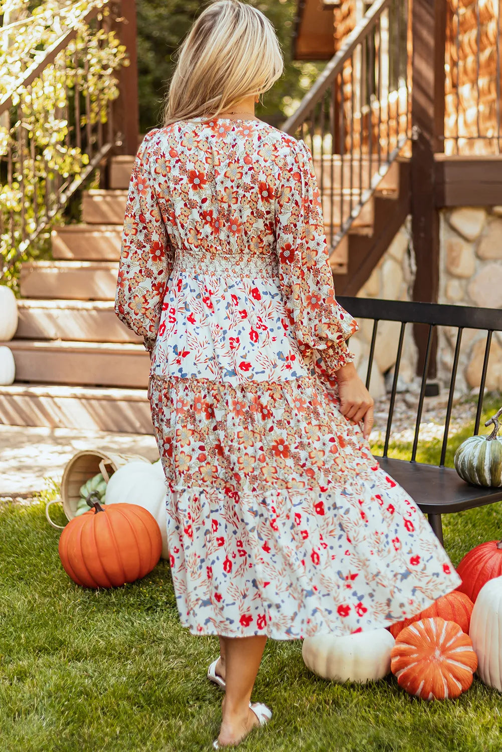 Floral Patchwork Tiered Midi Dress