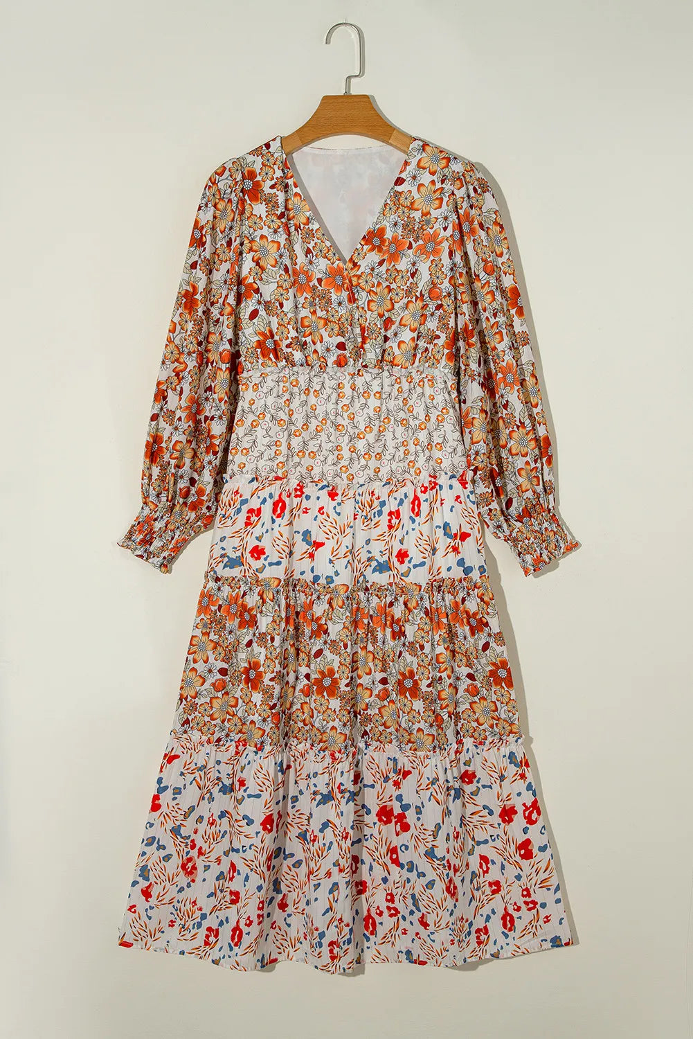 Floral Patchwork Tiered Midi Dress