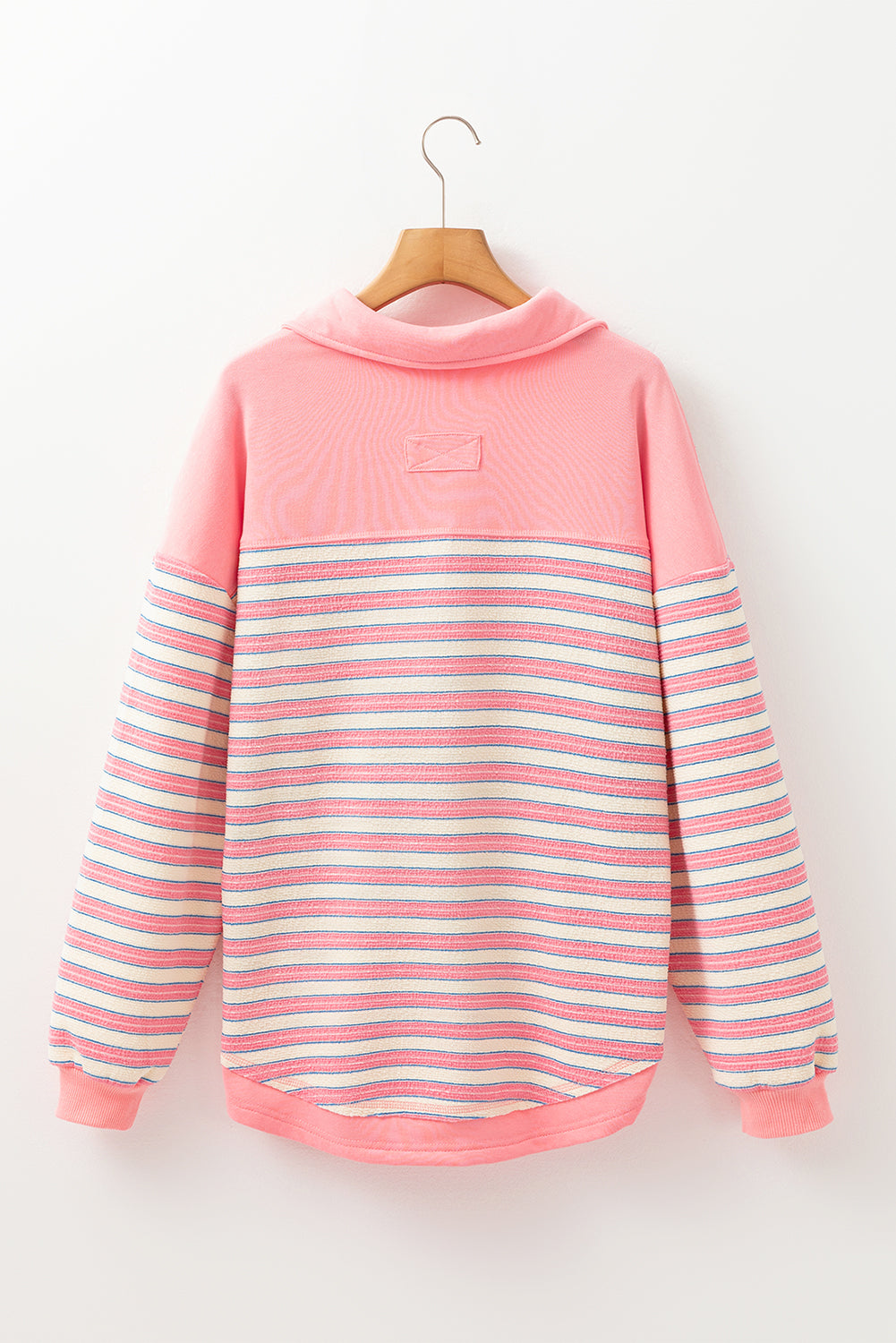 Pink Striped Henley Long Sleeve Top – Lightweight Casual Pullover