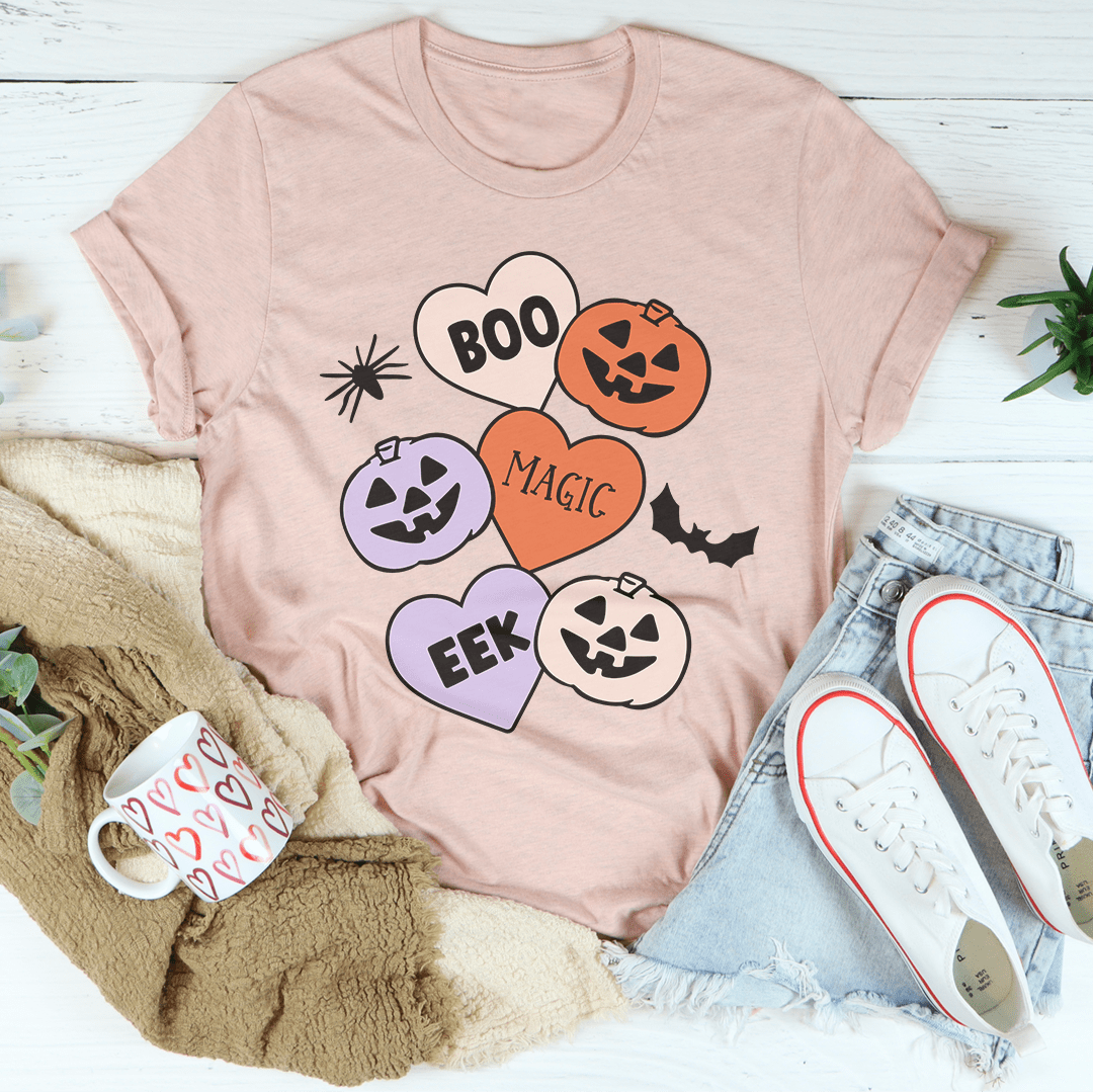 Halloween Candy Hearts Graphic Tee (Boo, Eek, Magic Pumpkin Shirt | Multiple Colors)