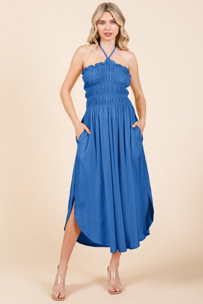 Royal Blue Smocked Halter Maxi Dress – Elegant and Effortless Summer Style