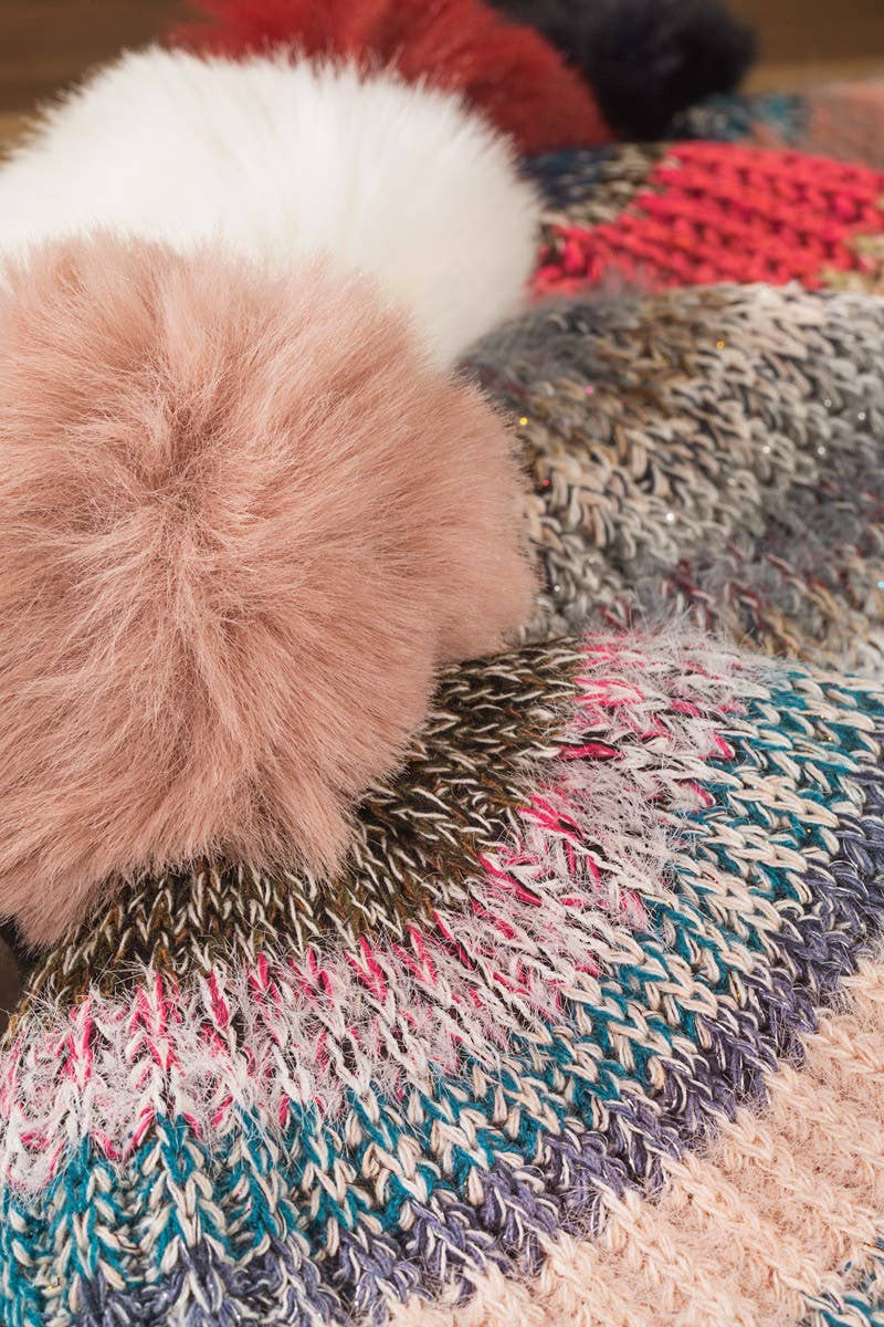 Striped Pom Beanie (Cozy Knit Winter Hat)