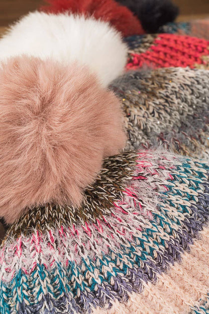 Striped Pom Beanie (Cozy Knit Winter Hat)