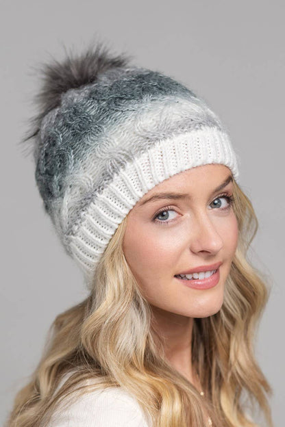 Ombre Cable Knit Pom Beanie (Cozy Winter Hat)