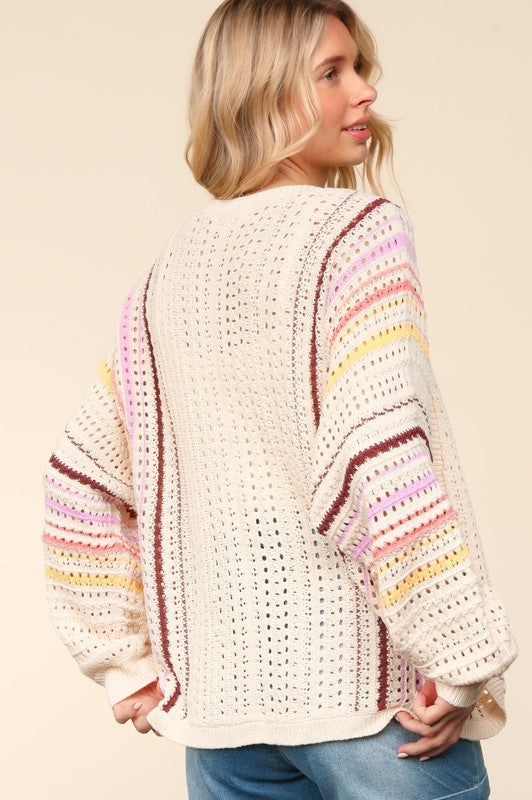 Cozy Multi-Color Striped Knit Cardigan