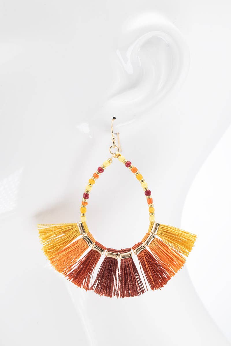 Beaded Tassel Hoop Earrings (Boho Fringe Statement)