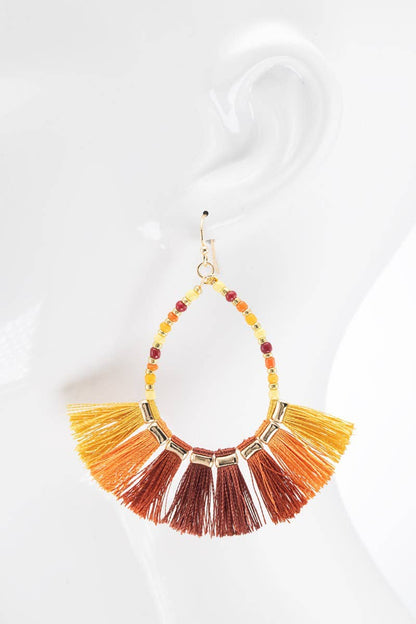 Beaded Tassel Hoop Earrings (Boho Fringe Statement)