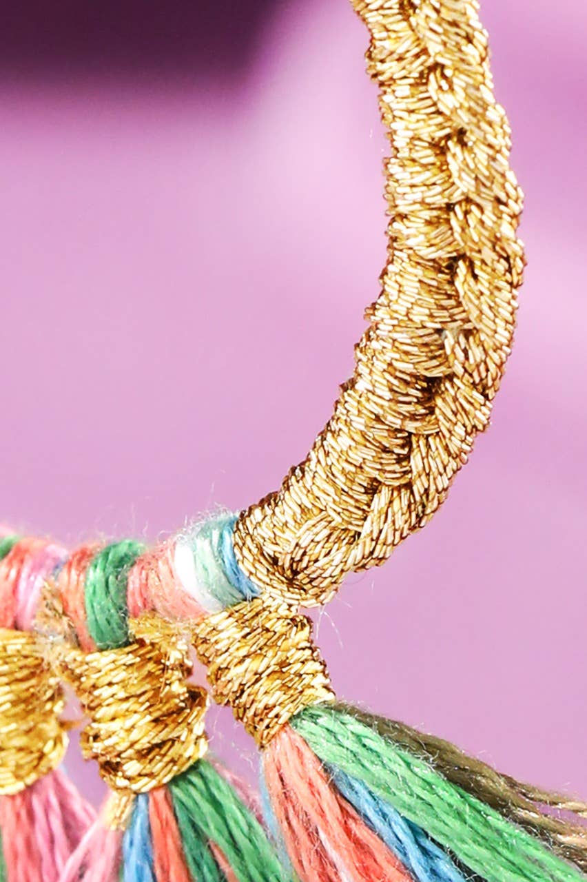 Teardrop Tassel Drop Earrings (Gold Wrapped Hoop | 3 Colors)