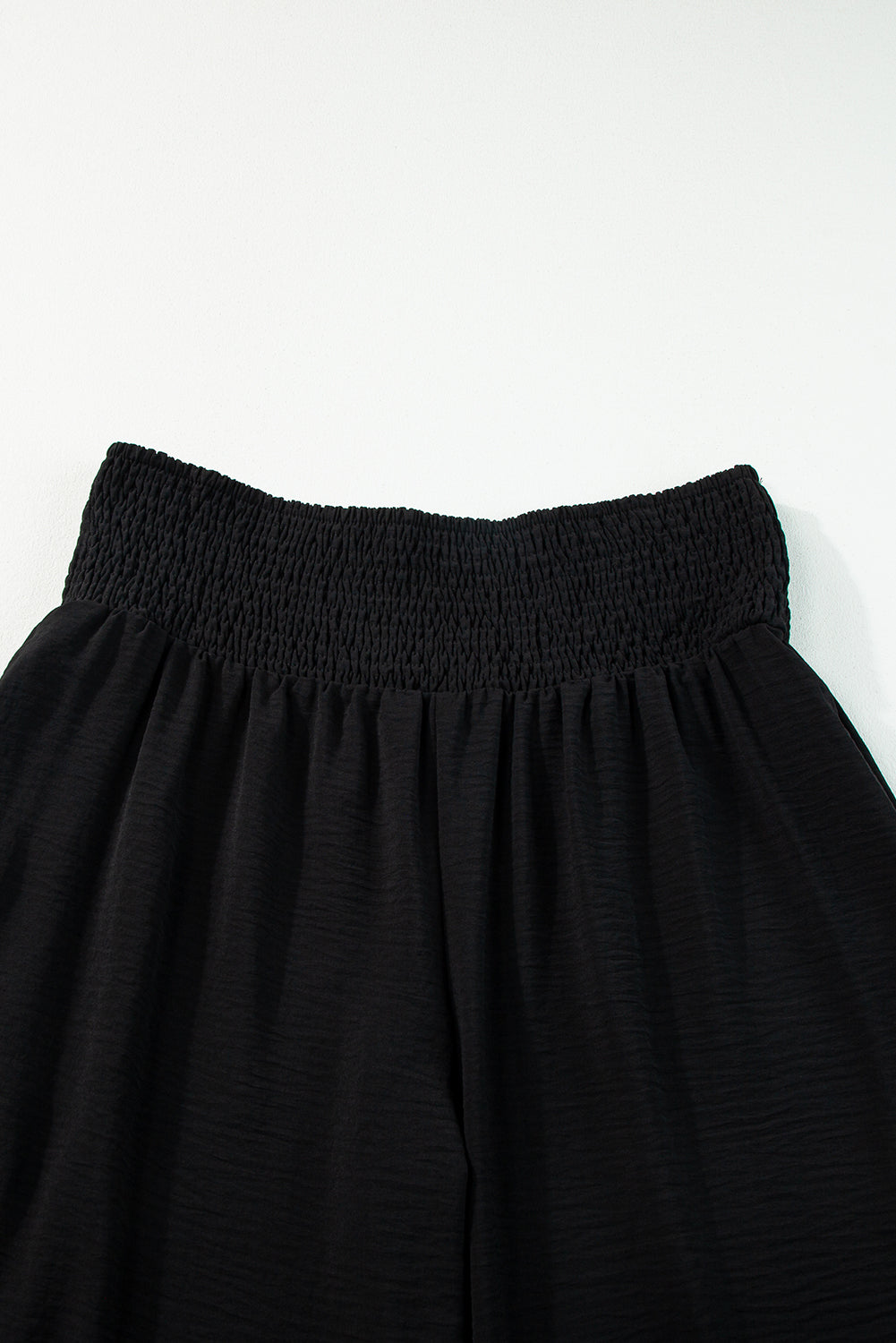 Black Smocked High-Waisted Wide-Leg Pants – Effortlessly Comfortable