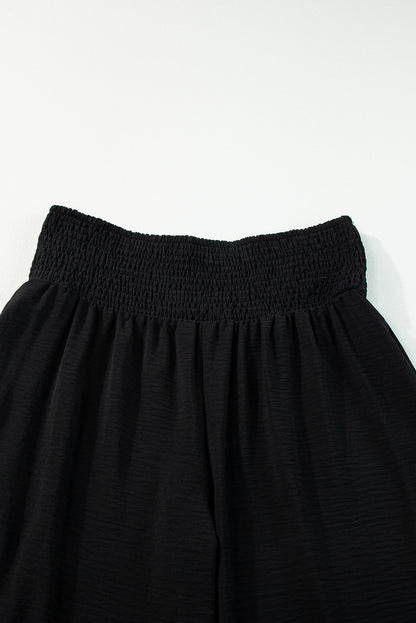 Black Smocked High-Waisted Wide-Leg Pants – Effortlessly Comfortable