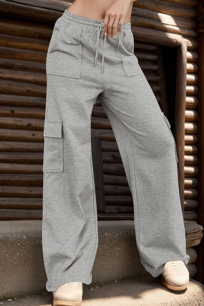 Wide-Leg Cargo Sweatpants with Drawstring