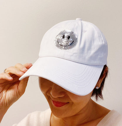 Sequin Smiley Face Baseball Cap (Washed Dad Hat | Multiple Colors)