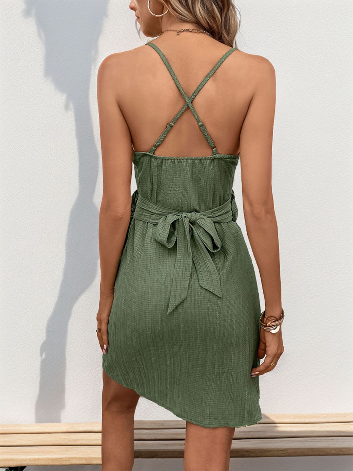 Olive Green Wrap Mini Dress