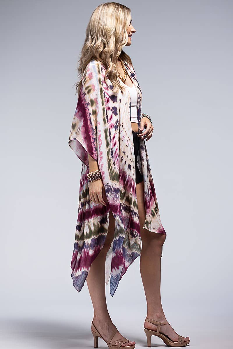 Tie-Dye Boho Kimono Duster (Lightweight Open-Front Cover-Up)