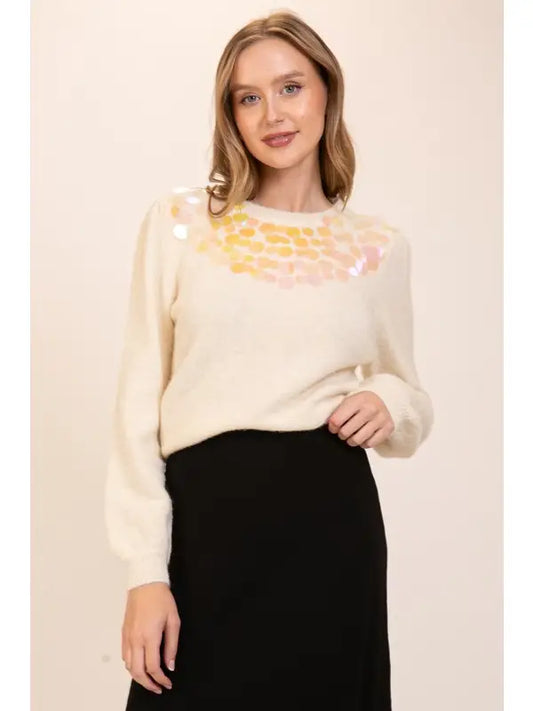 Sequin Detail Sweater (Cream Knit Pullover)