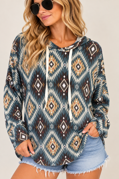 Lovely Melody Teal Aztec Print Hoodie – Size S