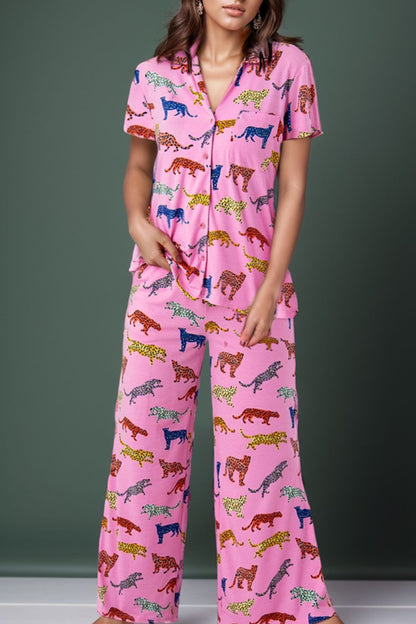 Pink Leopard Print Pajama Set – Fun and Comfy Sleepwear