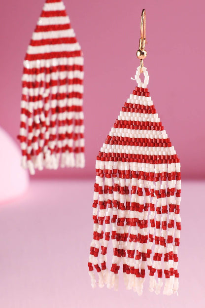 Beaded Fringe Statement Earrings (Black + White + Gold)
