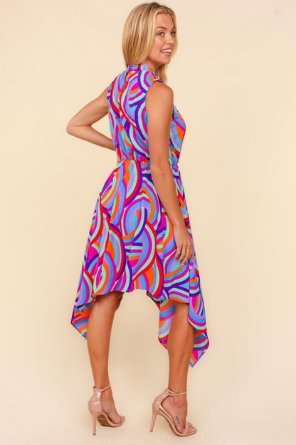 Vibrant Retro Print Asymmetrical Dress – Bold & Beautiful