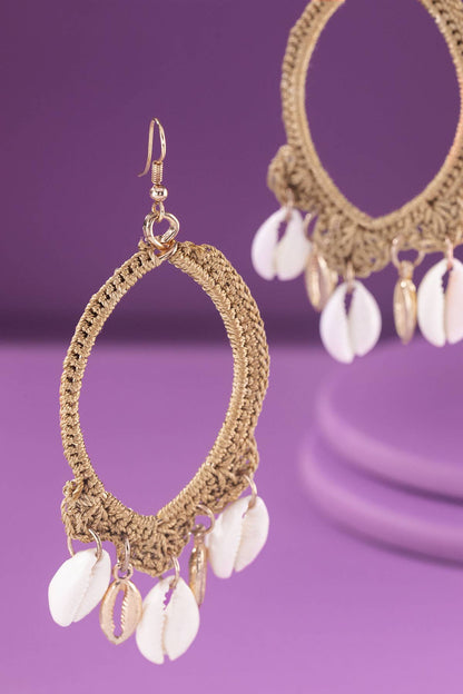 Cowrie Shell Teardrop Earrings (Boho Woven Dangles)