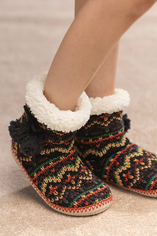 Ruggine Cozy Knit Fair Isle Slipper Socks with Sherpa Lining