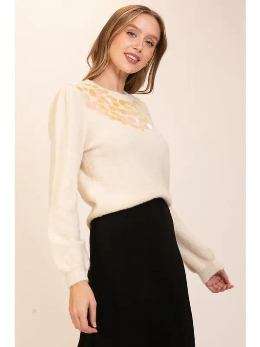 Sequin Detail Sweater (Cream Knit Pullover)