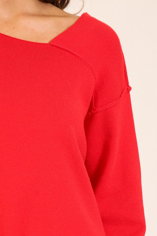 Lightweight V-Neck Sweater (Relaxed Fit Pullover | Red)