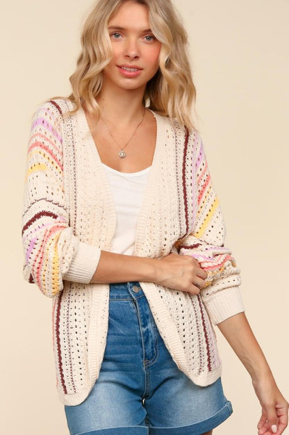 Cozy Multi-Color Striped Knit Cardigan