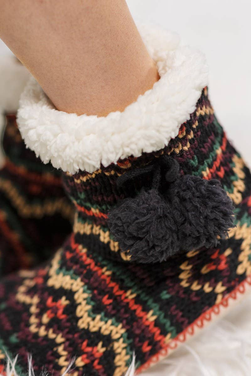 Ruggine Cozy Knit Fair Isle Slipper Socks with Sherpa Lining