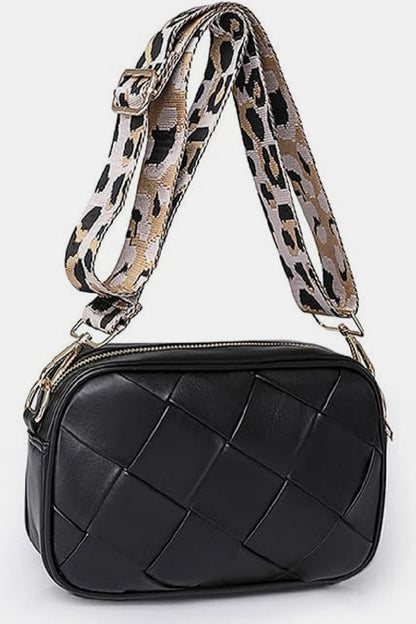 Stylish Quilted Crossbody Bag with Leopard Strap