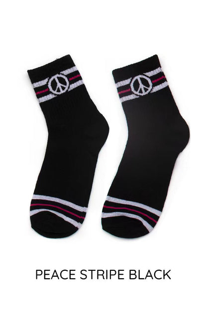 Graphic Crew Socks Set (4-Pack | Peace, Yin Yang & Mushroom)