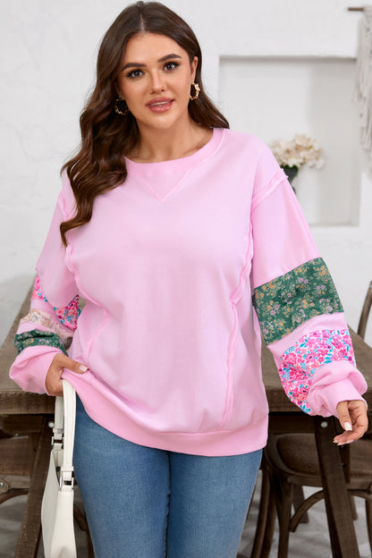 Pink Floral Patchwork Sweatshirt – Cute Spring Casual Pullover for Women