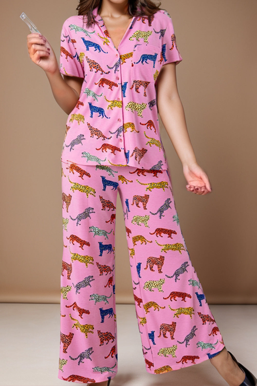 Pink Leopard Print Pajama Set – Fun and Comfy Sleepwear