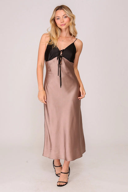 Smocked Satin Mini Dress (Mock Neck Balloon Sleeve)