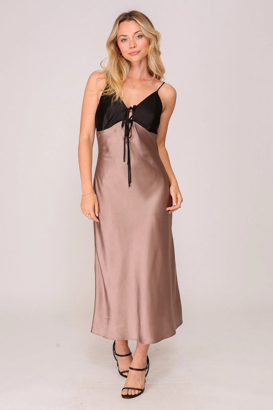 Smocked Satin Mini Dress (Mock Neck Balloon Sleeve)