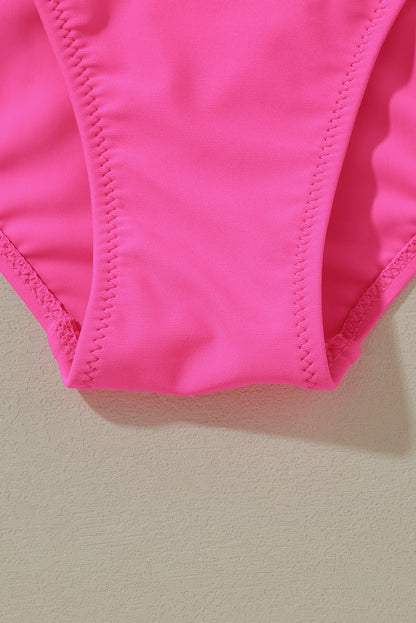 Vibrant Pink One-Piece Swimsuit with Plunge Neckline