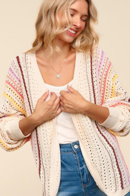 Cozy Multi-Color Striped Knit Cardigan