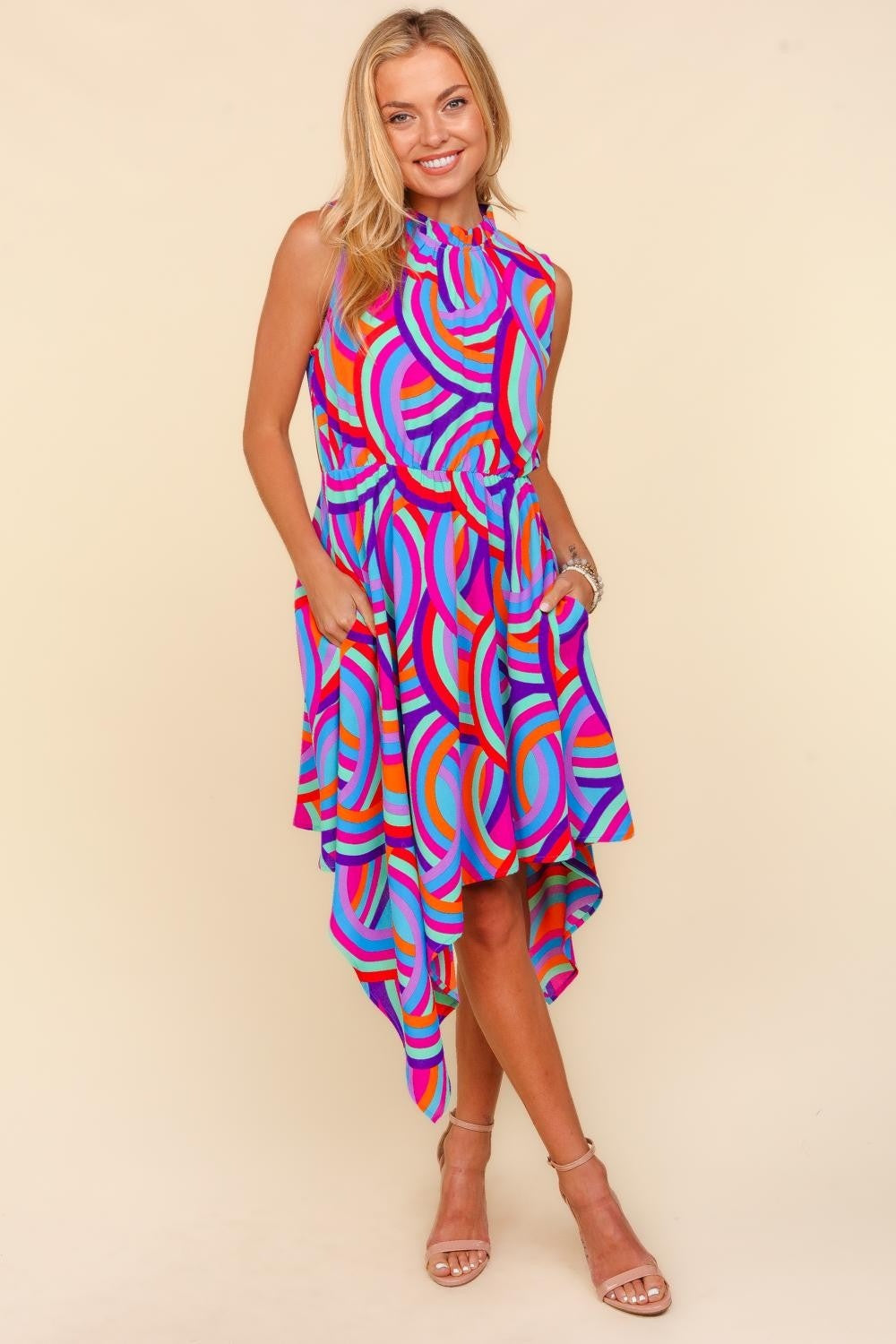 Vibrant Retro Print Asymmetrical Dress – Bold & Beautiful