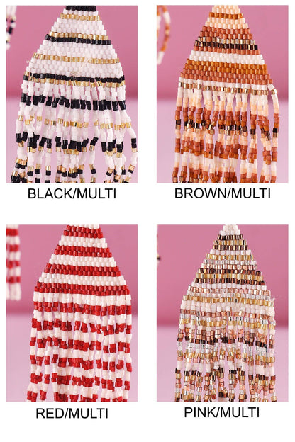 Beaded Fringe Statement Earrings (Black + White + Gold)
