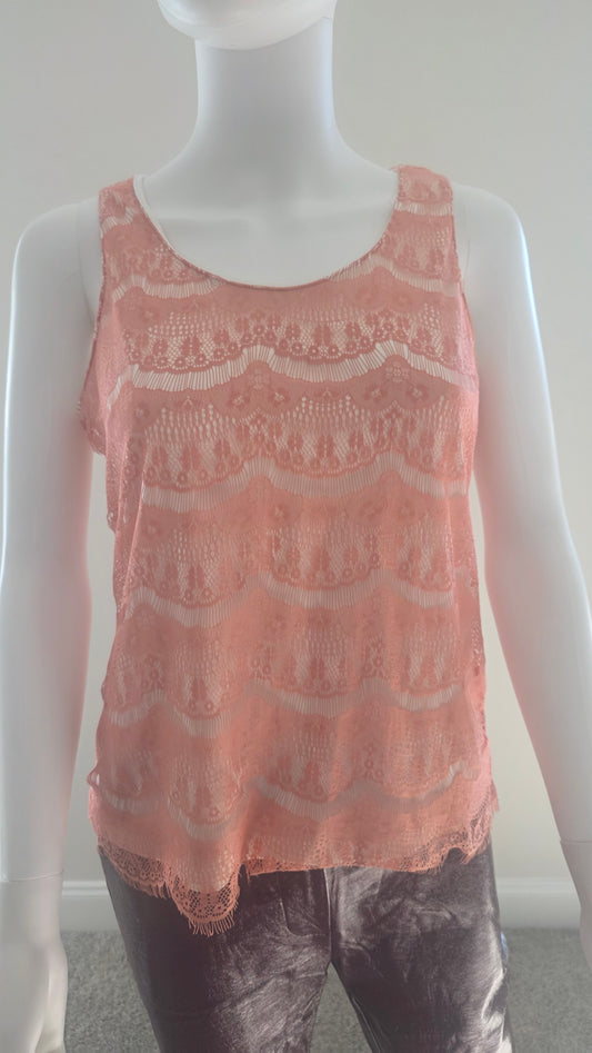 Ann Taylor Peach Pink Lace Tank Top – Size S