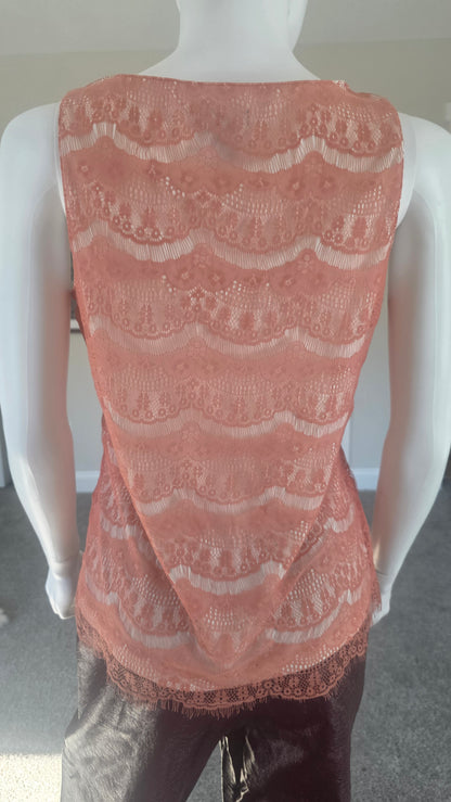 Ann Taylor Peach Pink Lace Tank Top – Size S