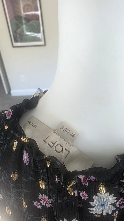 Ann Taylor Black Floral High-Neck Peplum Blouse – Size S NWT