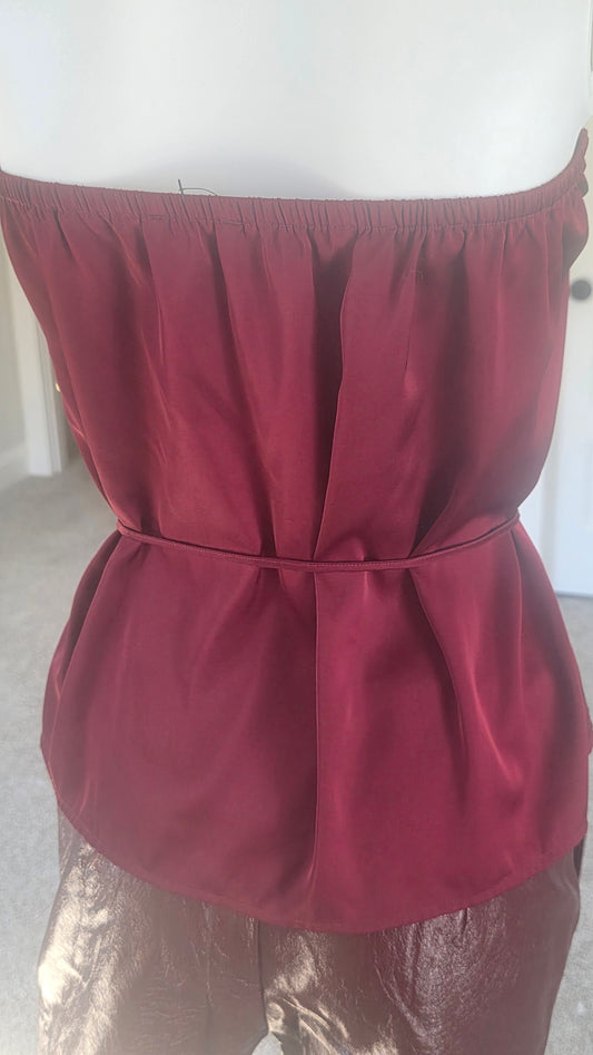 Express Burgundy Satin Halter Neck Tie-Waist Top – Size XL