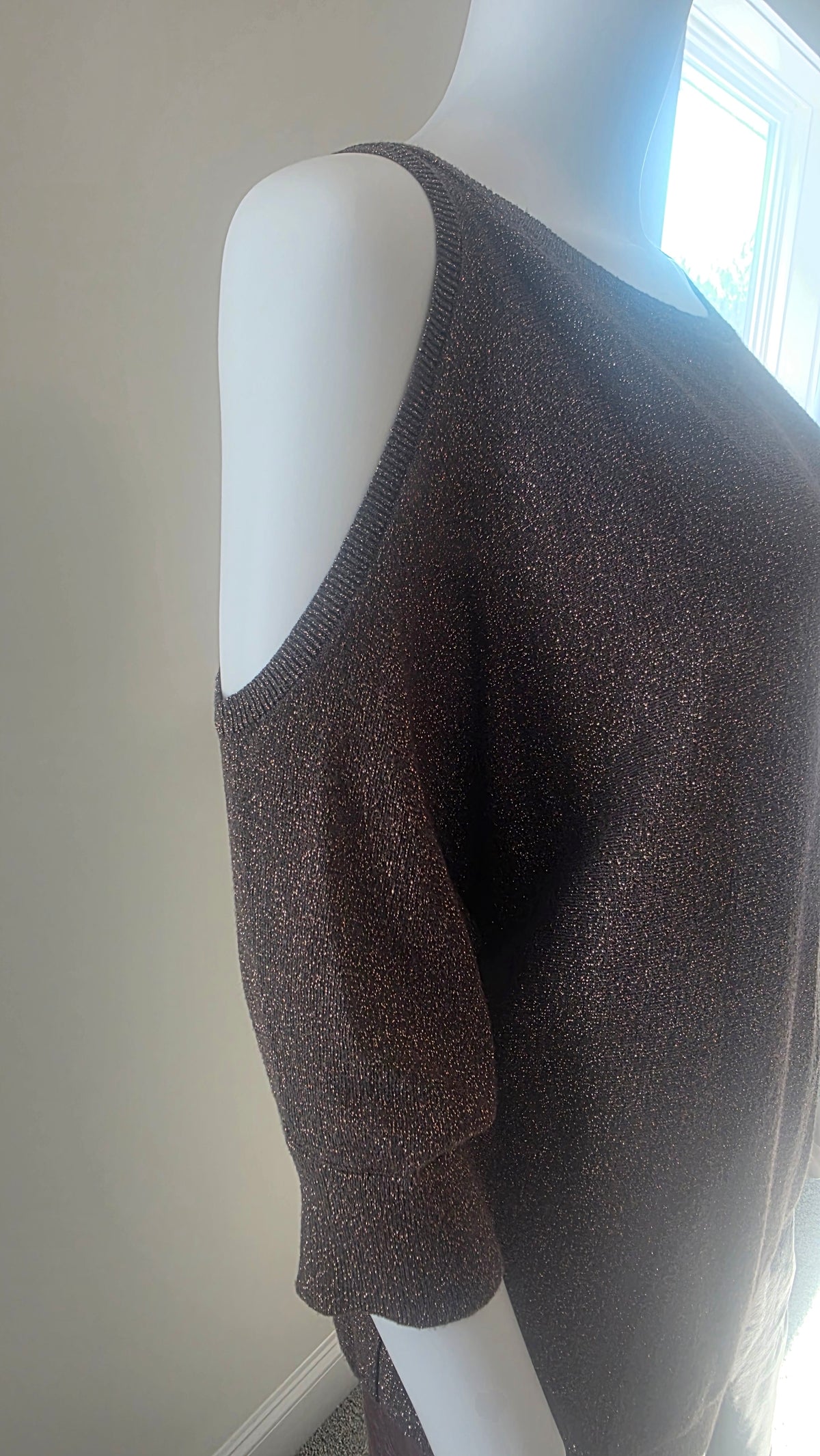Express Chocolate Brown Sparkle Cold Shoulder Top – Size L