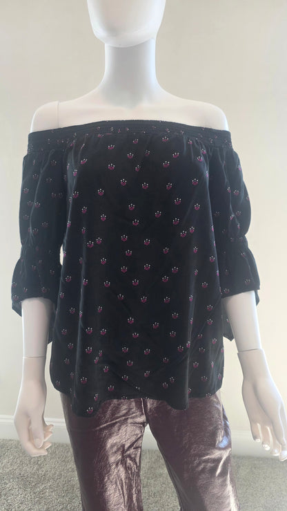 Express Black Off-the-Shoulder Pink Print Blouse – Size M