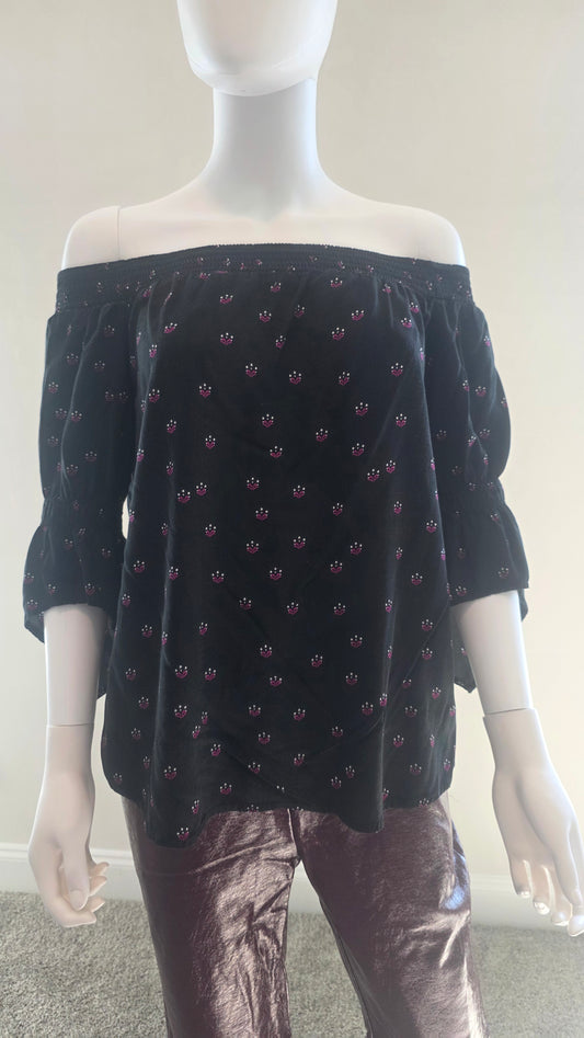 Express Black Off-the-Shoulder Pink Print Blouse – Size M
